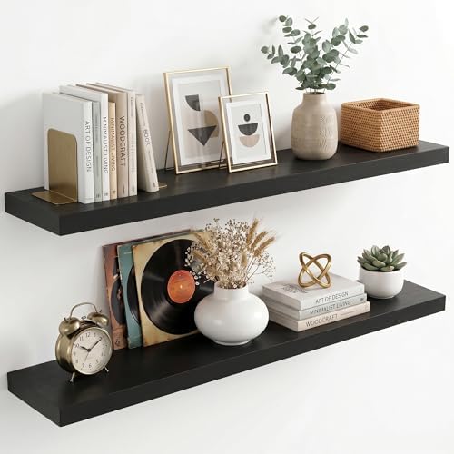 fuqing 40 Inch Floating Shelves, 6.7 Inch Deep Black Wall Shelves Set of 2 by Fuqing