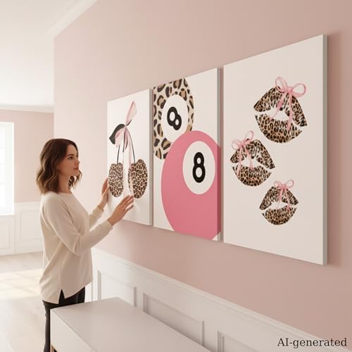 FTHMTN Pink Leopard Lucky 8 Ball Canvas Wall Art Set of 3, Framed 16x24in - Image 4