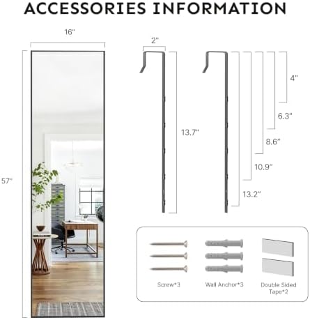 Kosmonia 57x16 Inch Full Length Mirror Over the Door Black Full Body Mirror - Image 6
