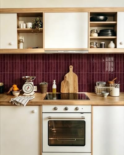 MORCART 10PCS Thicker Design Peel and Stick Backsplash, 11.8"x11.8" Dark Red - Image 5