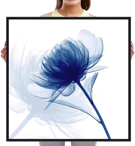 Pyradecor Large Black Framed Wall Art Blue Flickering Flower Grace Floral - Image 6