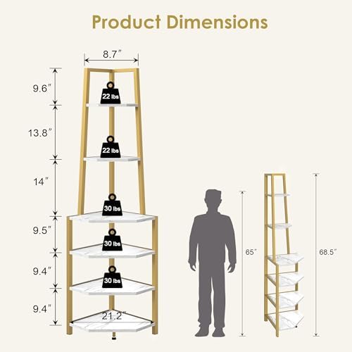 VECELO 6 Tier Corner Shelf 69 Inch Industrial Bookshelf - Image 2
