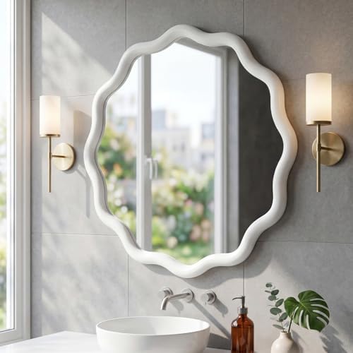 Vercraft 24" Scalloped Wood Wall Mirror, Boho Wall Decor - Image 6