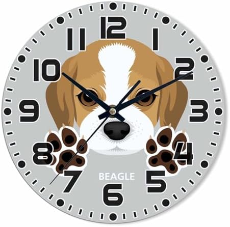 Dog Wall Clock 10 inch Round Dog Paw Silent Non Ticking Wood Wall Clocks by NOMEDOGYIM