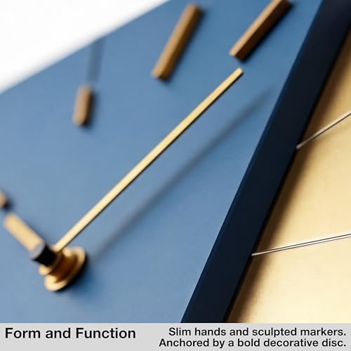 Driini Blue and Gold Mid Century Modern Wall Clock, Battery Operated - Image 4