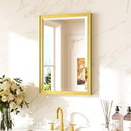 Keonjinn 16" x 24" Brushed Gold Framed Mirror by Keonjinn
