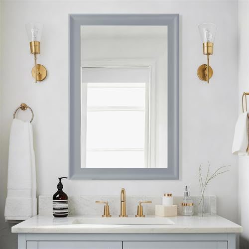 Bathroom Mirror for Wall, Rectangle Rustic Gray 24 x 36 inch Vanity Mirrors - Image 2