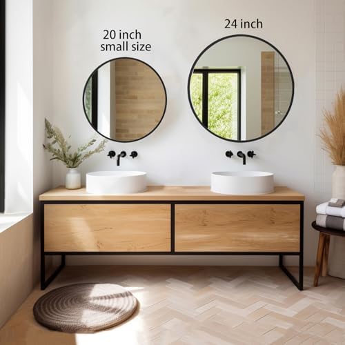 Sunniry Circle Mirror 20 inch, Matte Black Metal Frame - Image 2