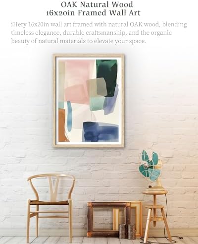 iHery 16x20in Blue Green Geometric Framed Abstract Wall Art - Image 2