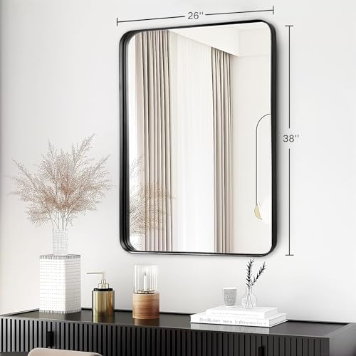 Black Bathroom Vanity Mirror Over Sink 26x38, Large Wall Mounted Mirror - Image 6