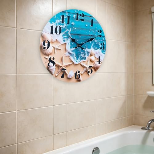 14 Inch Large Beach Wall Clock Battery Operated Waterproof Coastal Wall Art - Image 5