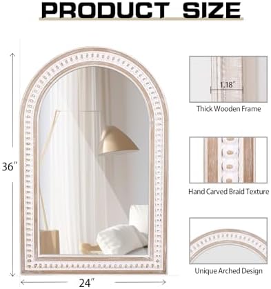 36x24 Inch Arched Wall Mirror, Rustic Farmhouse Arch Mirror - Image 6