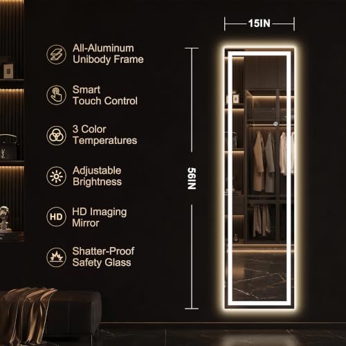 Delma LED Full Length Mirror, Dimmable & 3 Color Lighting, - Image 4