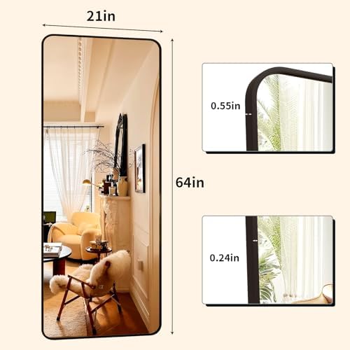 64"x21" Full Length Mirror, Full Body Rounded Corner Rectangle Mirrors - Image 4