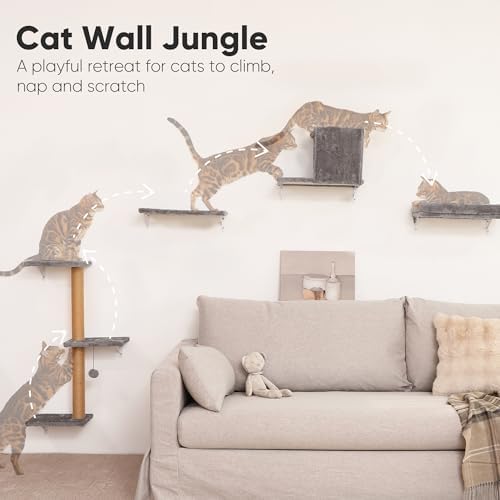 FUKUMARU Cat Wall Shelves, 4 in 1 Set, Light Gray - Image 2