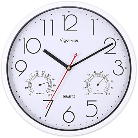 12 Inch White Wall Clock Silent Wall Clocks by Vigorwise