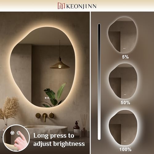 Keonjinn Asymmetrical LED Bathroom Mirror 30 x 36 Inch, HD Tempered Glass - Image 4