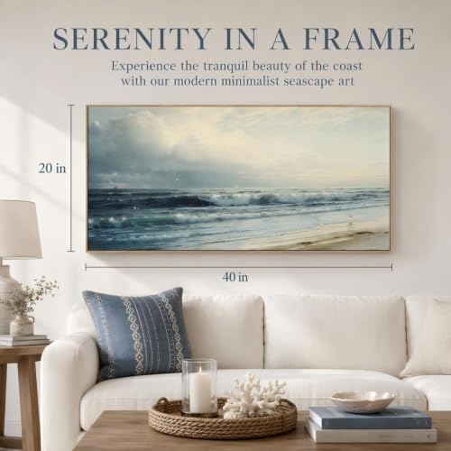 DJSYLIFE Vintage Rockaway Beach Seascape Canvas Wall Art, Framed 20x40 Inch - Image 2