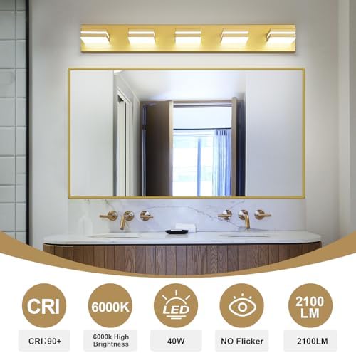 Modern LED Gold Acrylic Bathroom Lights Fixtures 5-Light - Image 4