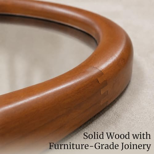Warm Walnut 36 Inch Round Wood Wall Mirror, Asymmetrical Inner Edge - Image 4
