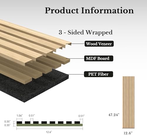 MISSDAY Wood Slat Acoustic Wall Panels, 2 Packs 47.2" x 12.6" Oak Soundproof - Image 6