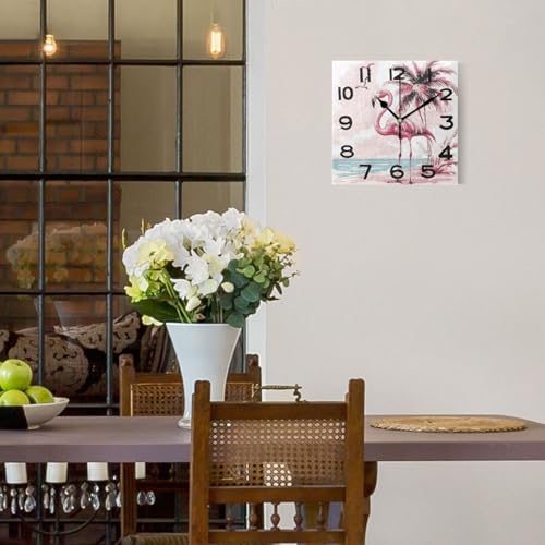 Seaside Tropical Pink Flamingos Square Wall Clock, 8 Inch Standard Non Ticking - Image 2