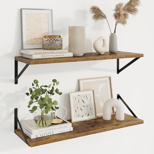 Axeman 30 Inch Floating Shelves, 10 Inch Deep Brown Wall Shelves Set of 2 by Axeman