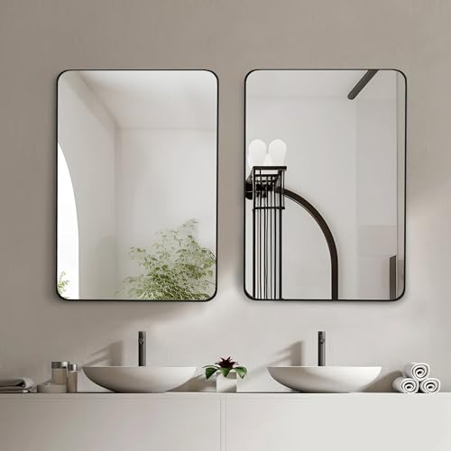 Black Bathroom Wall Mirror, 20 x 30 Inch Rectangle Vanity Modern Mirror - Image 3