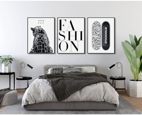 Youillne Trendy Leopard Wall Art Black White Cheetah Wall Decor Fashion - Image 7