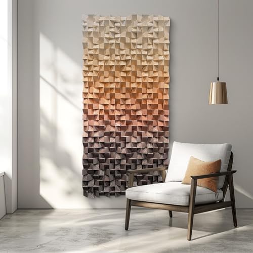 LIUZEYUE Warm Neutral Wood Wall Art, Earth-Tone Block Mosaic, Wood Relief by Unknown