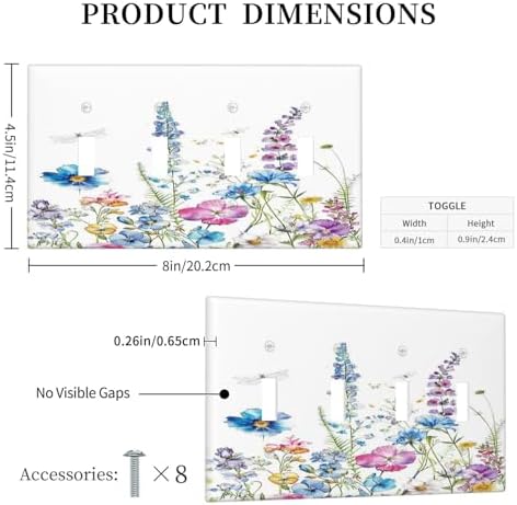 Light Switch Covers Boho Colorful Flowers Plants And Dragonflies Quad Toggle 4 - Image 5