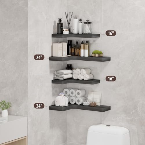 SAUMONIERES Corner Floating Shelves Wall Mount Shelf Solid Wood - Image 2