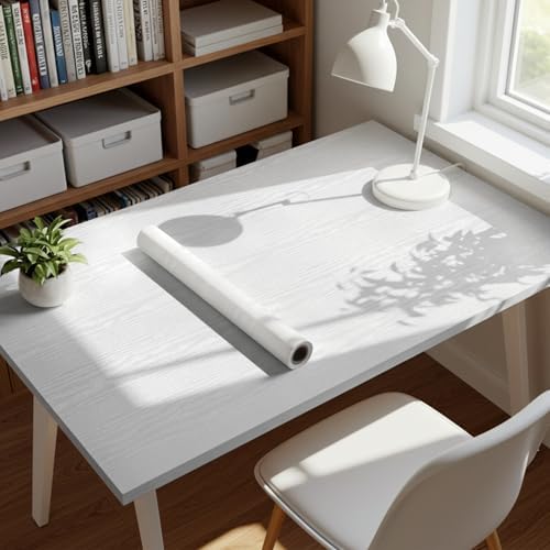 White Wood Grain Contact Paper, 17.3" x 197" Peel and Stick Wallpaper, - Image 3