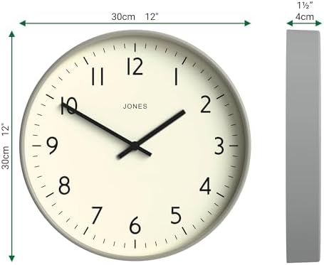 JONES CLOCKS® Studio Clock | Modern Round wall Clock | 12" | Gray | Easy to - Image 3