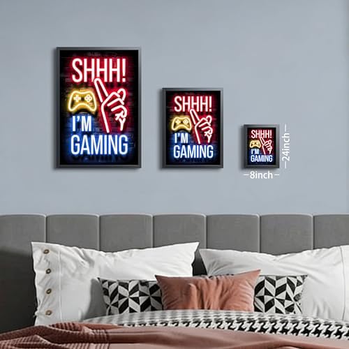 Framed Funny Gamer Wall Art, Boys Game Room Wall Decor, Shhh I’m Gaming Neon - Image 5