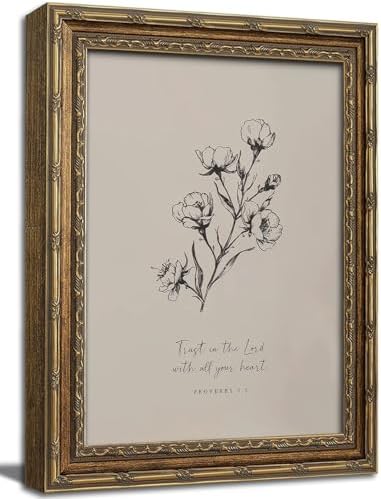 Vintage Gold Framed Wall Art Christian Bible Verse Wall Art Neutral Floral by ZHENYVLZ
