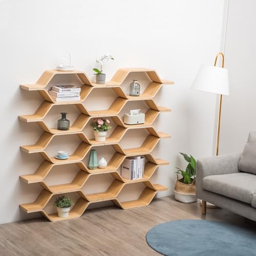 Honeycomb Bookshelf Hexagon Floating Shelves Storage Shelf Solid Wood Freely - Image 5