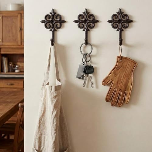 Hicarer 6 Sets Rustic Cast Iron Wall Hooks Decorative Antique Towel Hooks - Image 5