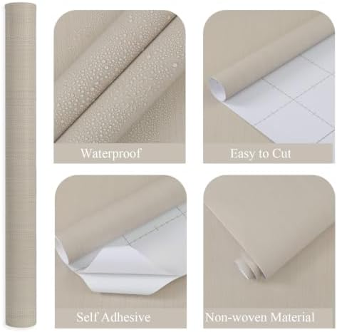 Textured Peel and Stick Wallpaper 197" x 16.14" Grasscloth Beige Contact Paper - Image 5