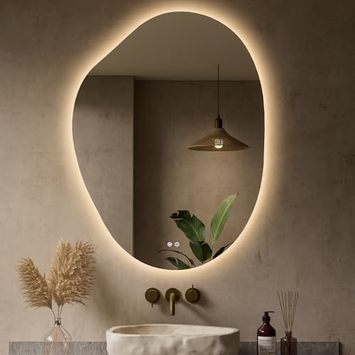Keonjinn Asymmetrical LED Bathroom Mirror 30 x 40 Inch, HD Tempered Glass by Keonjinn