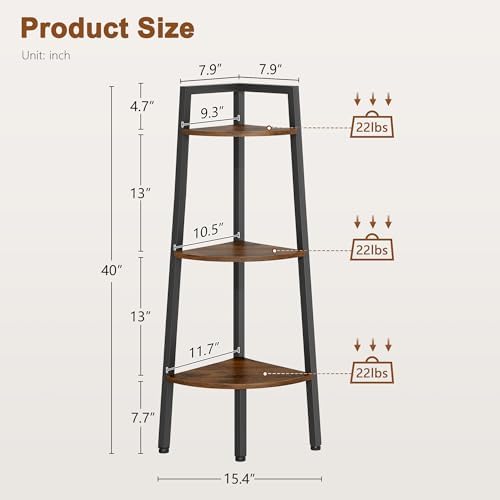 Hoctieon Corner Shelf, 3-Tier 40" Tall Corner Bookshelf, Rustic Ladder Shelf - Image 2