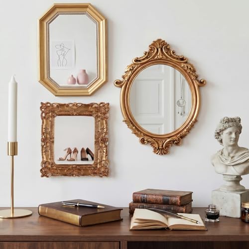 Wonderjune 3 Pcs Vintage Gold Wall Mirror Set, Court Baroque Style - Image 6