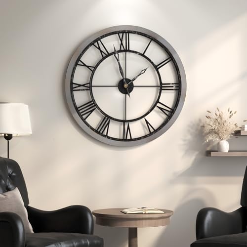 Cuspin 30 Inch Large Wall Clock Rustic Industrial Wood Frame Roman Numeral - Image 2