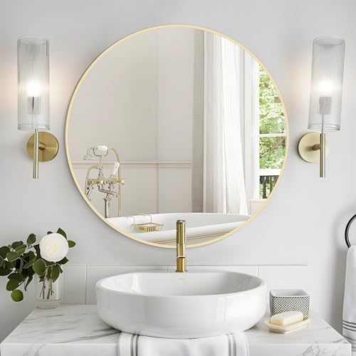 WallBeyond 28 inch Round Mirror Gold Large Circle Wall Mirror - Image 2