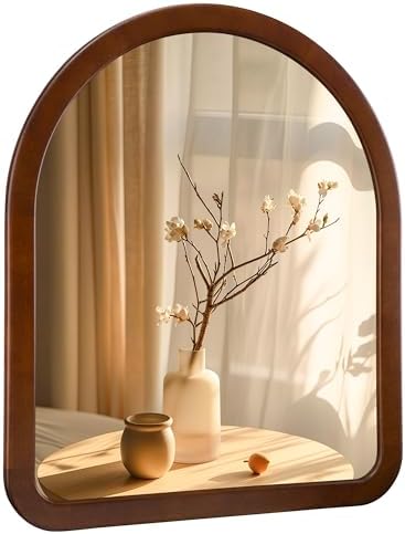 Arched Mirror 30 x 36 Inch, Walnut Brown Wood Rustic Bathroom Wall Mirror by Culer