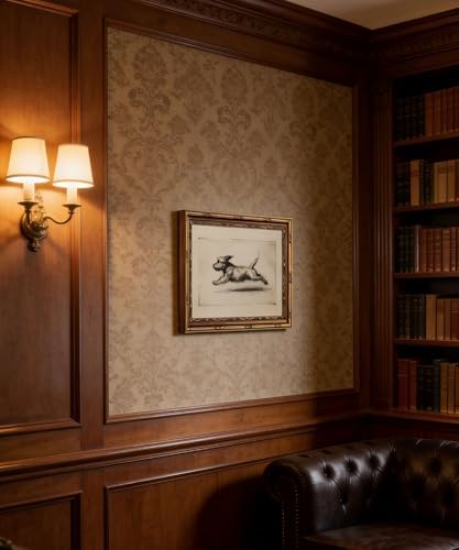 Vintage Gold Framed Running Dog Antique Terrier Sketch Wall Art 16x24in - Image 5
