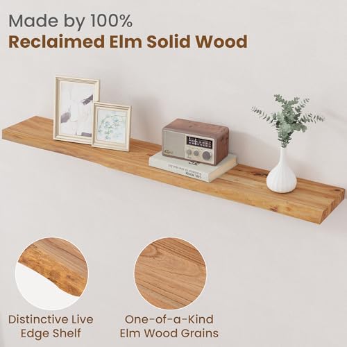 FLYJOE Floating Shelves for Wall Decor, Rustic Solid Elm Wood Live Edge - Image 3