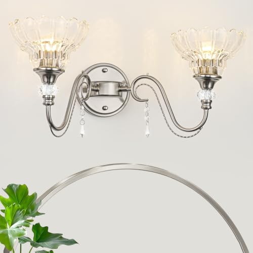Brushed Nickel Bathroom Vanity Light, 2-Light Nickel Finish Wall Sconce - Image 2