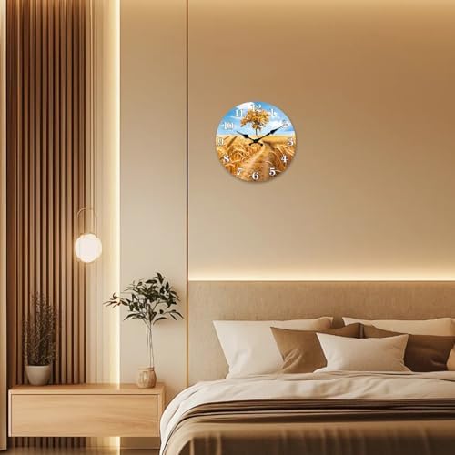 XNM 16 Inch Autumn Golden Wheat Field Wall Clocks Battery Operated - Image 2