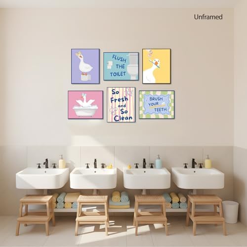 ZYANGZY Cute Kids Bathroom Poster Set of 6, Funny Duck Toilet Wall Art Painting - Image 5